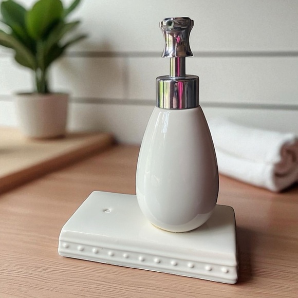 Nora Fleming White and Silver Soap Dispenser - Picture 1 of 13